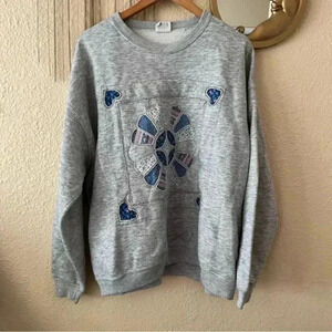 Quilted sweater crewneck floral boho handmade star floral quilt pattern